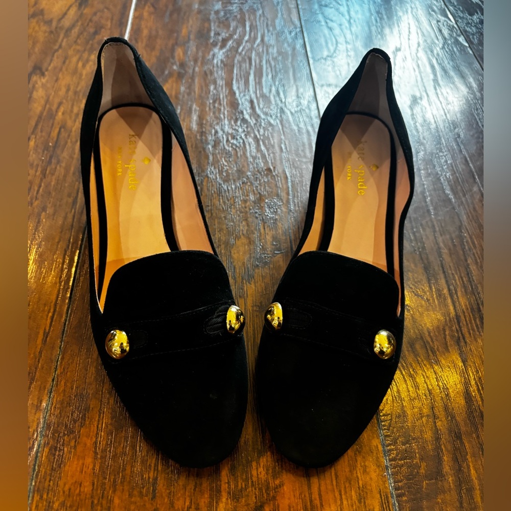 Kate Spade Black Flats with Gold Buttons